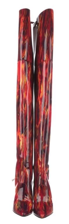 $2500❤️38/7.5 VON BERLIN RED Patent Leather Over Knee High HEEL Boots ITALY OTK - Image 2 of 3