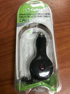 Cellet 10W 2.1A Black Premium Universal Retractable Micro USB Cable Car Charger