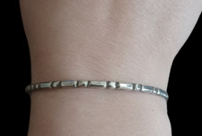 925 Sterling Silver 3mm Square Pattern 7.75" Bangle Bracelet