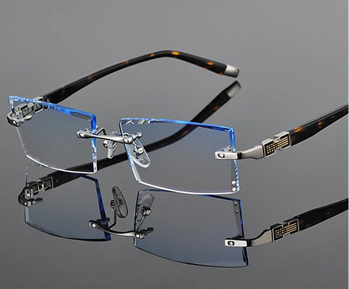 Luxury Eyeglass Frames Rimless Eyewear Trimming Cutting lens Glasses custom made