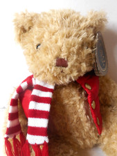 2017 FAO Schwarz Classic Beige Teddy Bear Plush 16" Red White Scarf Vest Tags