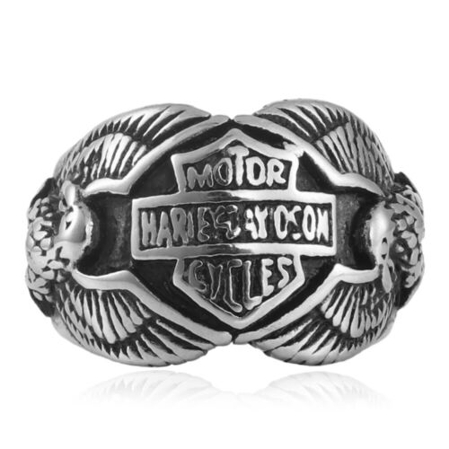 Anello da uomo moto club biker punk eagle argento acciaio inox taglia 7-13 - Foto 4 di 9