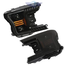Black LED Switchback Bar Projector Headlight Set For Ford F150 2018 2019 2020