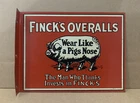 Vintage 1940’s Finck’s Overalls Blue Jeans Metal Flange Sign Pig Gas Oil
