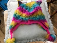 NWT PASTEL Faux Fur WINTER HAT W/ Sequence Ears One Size Girl ACCESSORIES 22