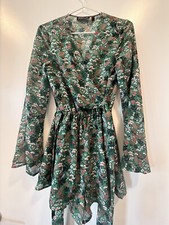 The Fifth Label Viridian Green Floral Print Long Sleeve Wrap Romper Boho XS