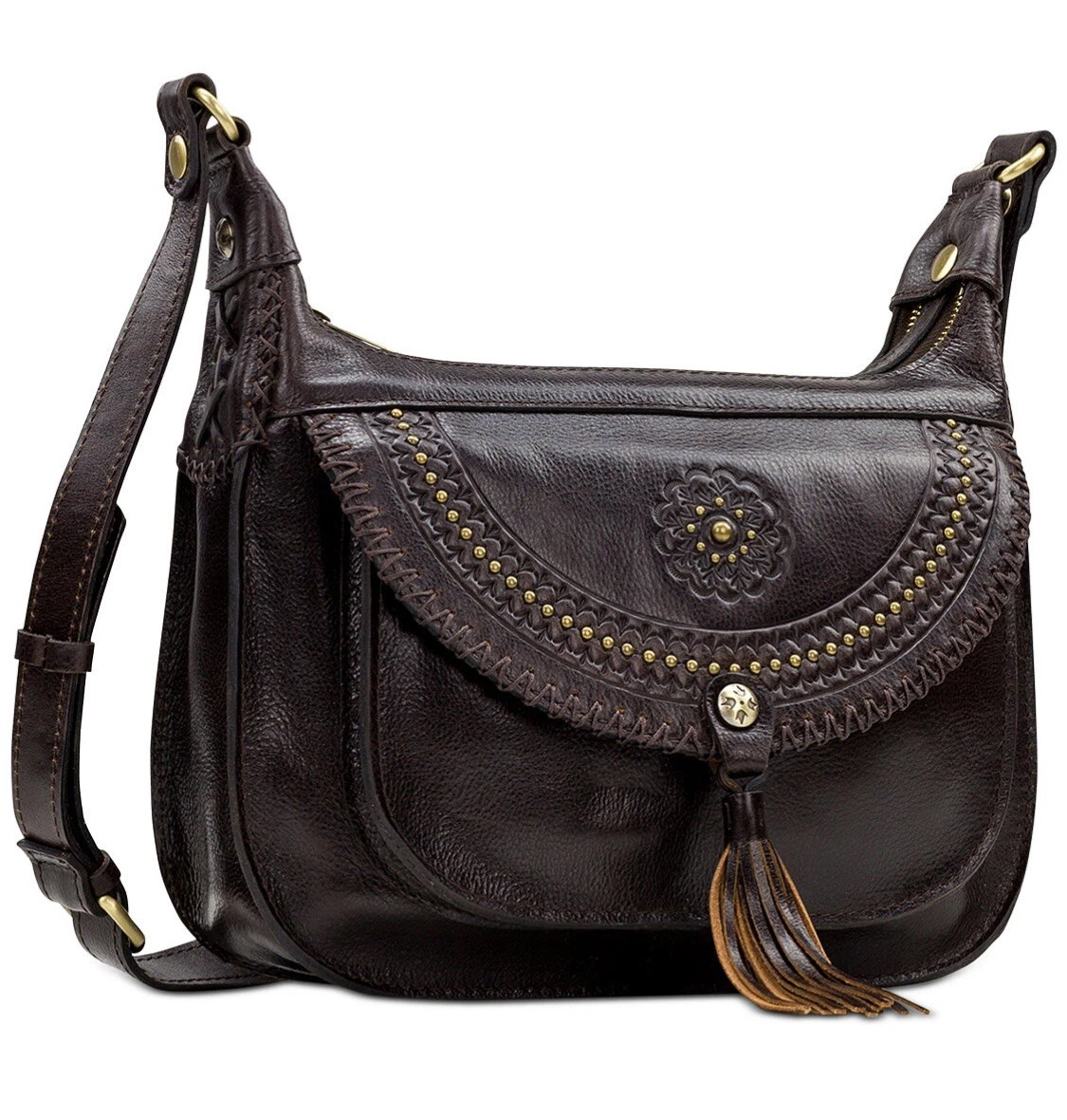 Patricia Nash Camila Italian Leather Crossbody Shoulder-Bag Chocolate￼ Zip  Gold | eBay
