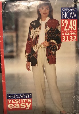 Butterick See & Sew pattern 3132 Misses' Jacket, Pants sz XS-S-M (sz 6-14) uncut