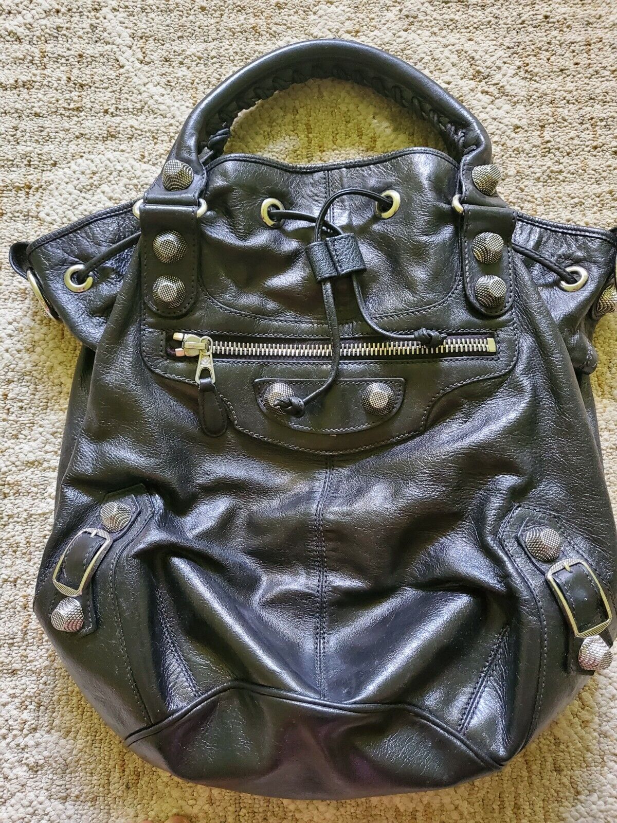 pouch dilemma klamre sig Auth Balenciaga Pompon Giant Studs Leather Bag | eBay