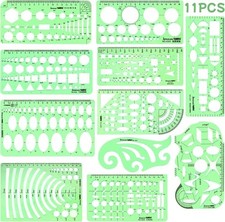 11PCS Geometric Drawings Templates, Drafting Stencils Measuring Tools,...