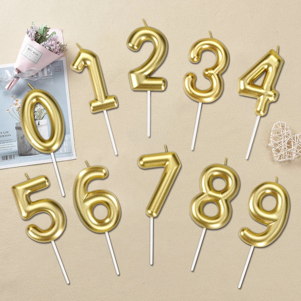 Velas de cumpleaños con número dorado de 10 piezas, número de velas con número de pastel Foto 2 de 4