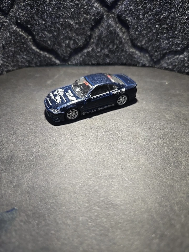 (Suelto) 1/64 Aoshima OPCIÓN NISSAN VERTEX LANG S15 SILVIA AZUL modelo de coche fundido a presión Foto 2 de 4