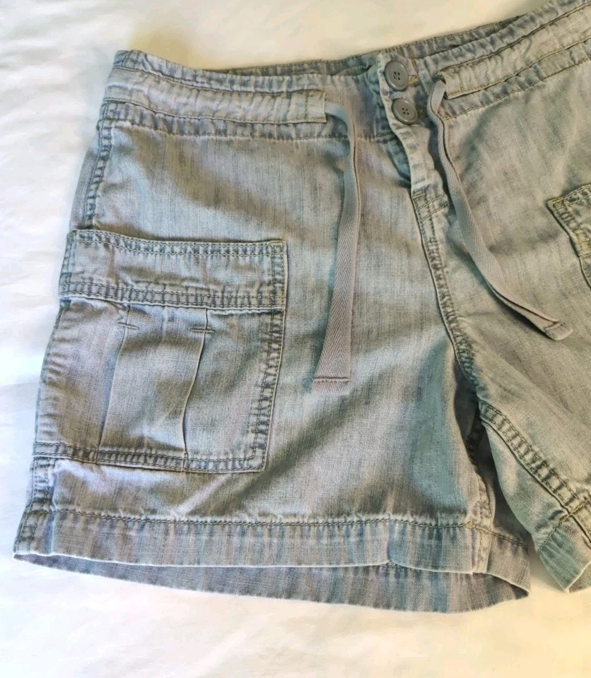 Pantalones Cortos De Colección Años 90 Y2K London Jean Carga Denim Mujeres 10 Cordones Azul Lavado Claro Foto 2 de 4