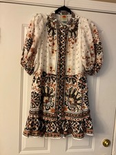 FARM RIO Flower Fan Tapestry Off-White Mini Dress Small - missing belt (CON96)