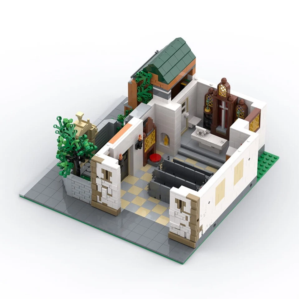 Modubrix Mocs Building Block Small Medieval Church Set Bricks Gift Toys Kits - Image 3 of 4