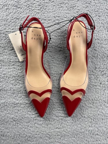 Un Nuevo Día Zapatos Mujer Talla 8 Eleanor Corazón Gatito Tacones Correa Transparente Elegante - Imagen 2 de 7