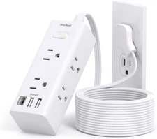 One Beat 10ft Extension Cord, 6 Outlets, 3 USB Ports (1 USB-C), Flat Plug