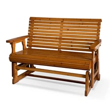4 Ft. Wooden Patio Glider,Solid Fir Wood,2-Seater,Heavy Duty 800 LBS,For Outdoor