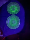 2 Vintage Hazel Atlas Colonial Basket Green Uranium Depression Glass 6" Plates