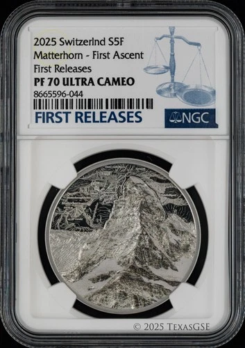 2025 Switzerland Silver 1oz 5 Franc Matterhorn NGC PF70 First Release