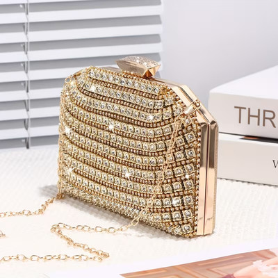 Luxuriöse Strass-Abendtasche   Elegante Glitzer-Clutch mit Armband, Polyester, M