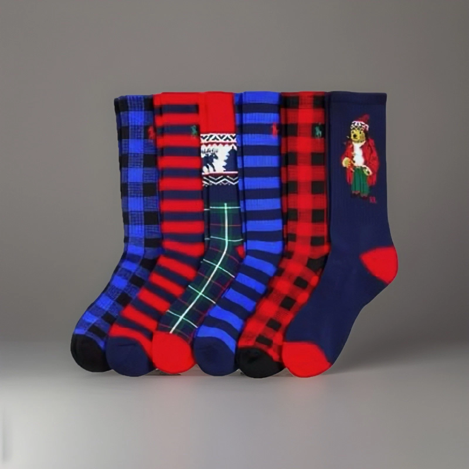 Polo Ralph Lauren Polo Bear Men's Crew Sock 6 Pack Multi Size 10-13 NWT