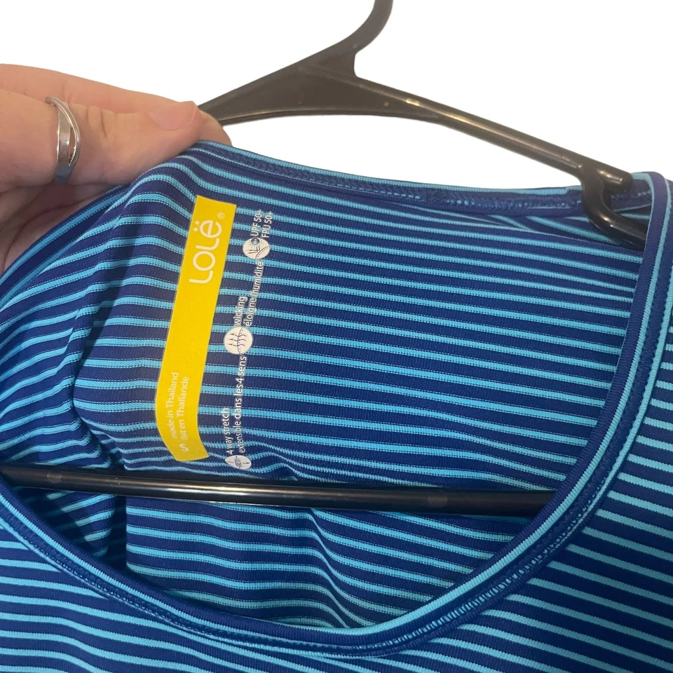 Camiseta Lole Mujer Pequeña Azul Rayas Correr UPF 50+ Correr Manga Corta Foto 4 de 4