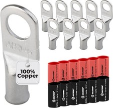 6 Awg Battery Lugs Ring Terminal Connectors 10pcs 3 8 Stud Tinned Copper 12pcs