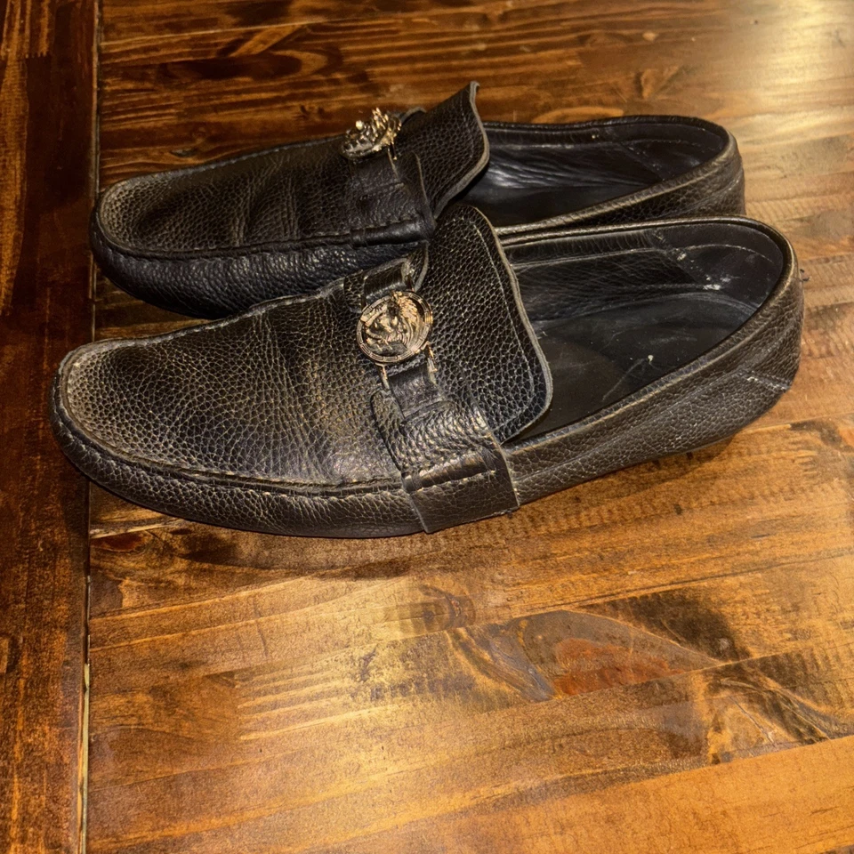 Мужские винтажные черные кожаные мокасины Versaca размер 11,5 сделано в Италии - Изображение 4 из 4