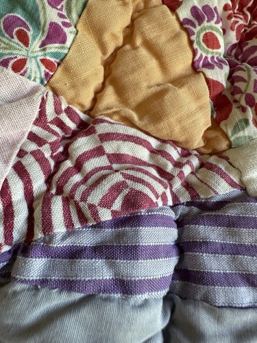 Antique 20’s Patchwork Quilt Hand Quilted Log Cabin Crazy Raw Cotton 60x75” - Picture 10 of 24