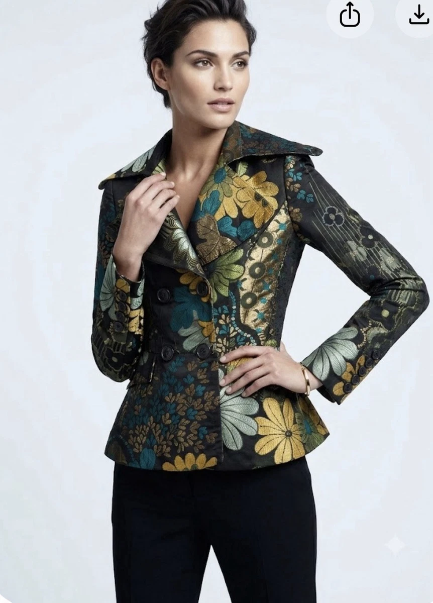 Chaqueta Burberry Prorsum Runway AW16 Metálica Floral Jacquard Peplum Talla 4