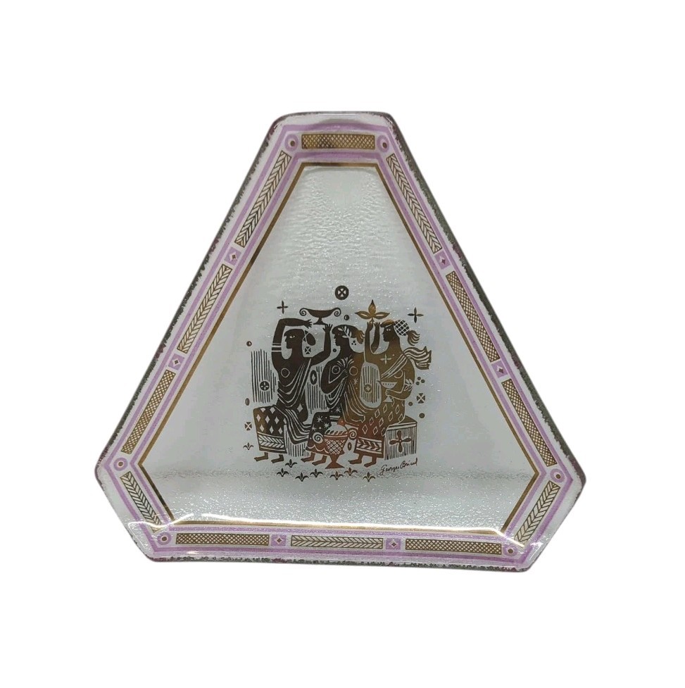 Vintage Georges Briard Triangular Glass Dish Olympia Pattern MID CENTURY HTF 7"