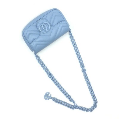 AUTH GUCCI BELT CHAIN BAG GG MARMONT 699757 LIGHT BLUE LEATHER