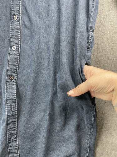 Vestido Camisa Cambray Midi Para Mujer L Azul Con Botones Informal Boho Manga Larga - Imagen 4 de 9