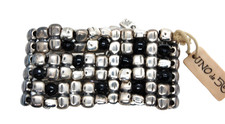 Uno de 50 chunky black and silver stretchy bracelet