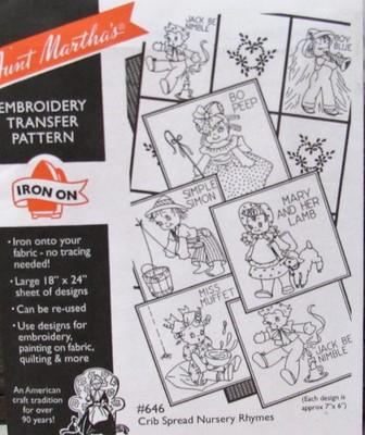Aunt Marthas 646 Nursery Rhyme Crib Spread Quilt Embroidery Transfer Pattern NEW