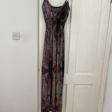 Multi maxi dress size small adjustable straps retro pattern 