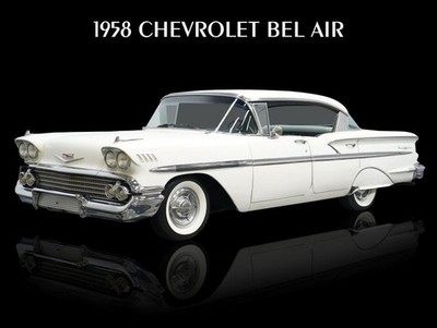 1958 Chevrolet Bel Air 4-Door in White NEW METAL SIGN: 9x12'' Ships Free