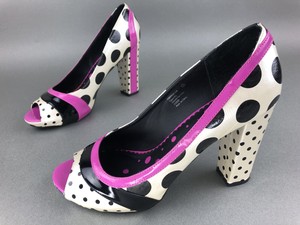 black and white polka dot wedges