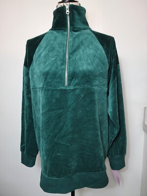 Wild Fable Womens Quarter Zip Velour Tunic Sweatshirt Green Size Small
