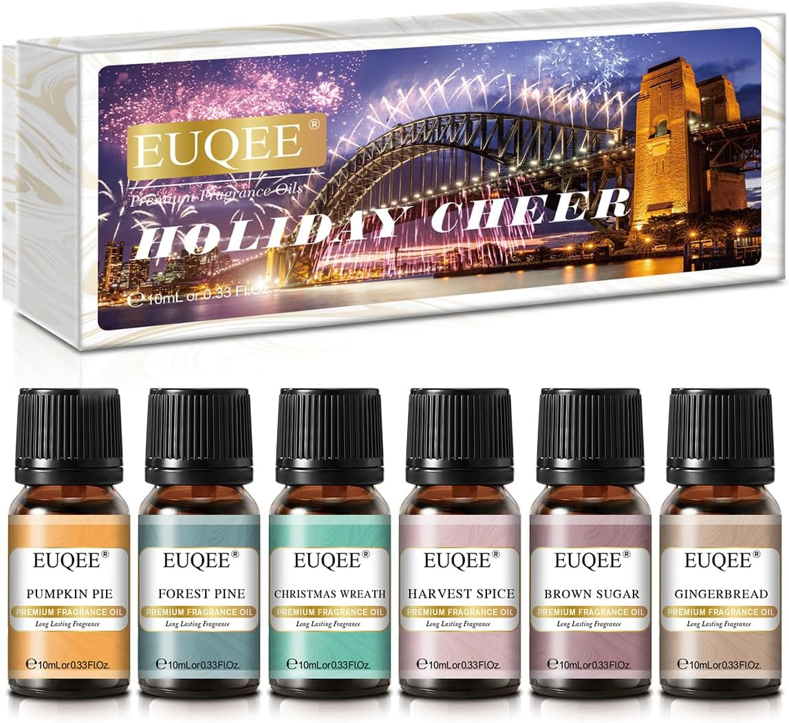 Holiday Cheer Premium Fragrance Oils Set of 6 - Forest Pine, Christmas Wreath, B