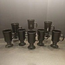 (8) Vtg Libbey Black Amethyst Coffee Mugs on Irish- Styled Pedestal (#270)