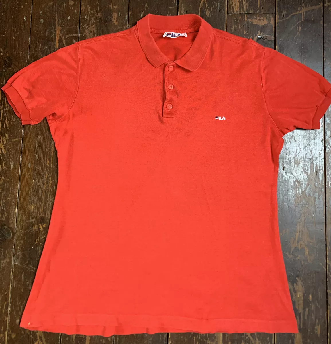 vtg 70s red orange 3 button fila top sport football casual t shirt 42 44 Chest