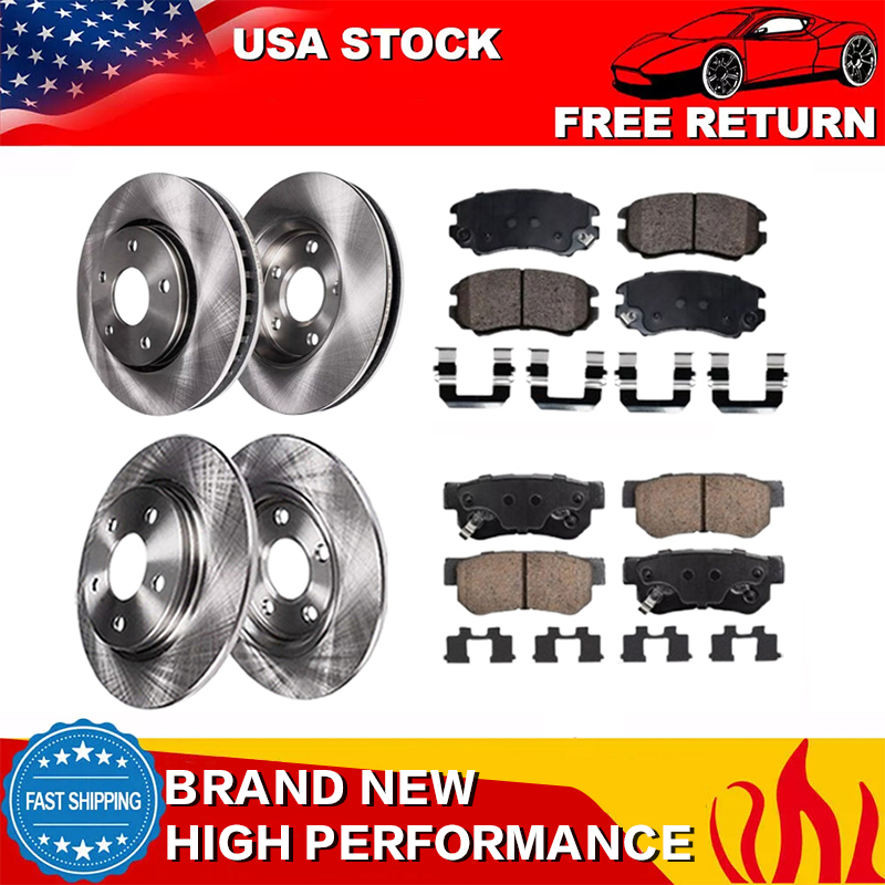 For 2007-2010 Hyundai Elantra Sedan Front& Rear Brake Rotors+Brake Ceramic Pads