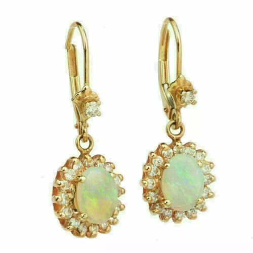 Women's 3Ct Oval Cut Opal Lab Created Wedding Earring's 14K Yellow Gold Plated - Picture 4 of 8