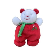 Eden My First Christmas Bear Plush Rattle Red Green Scarf Doll 6.5" RARE Vtg