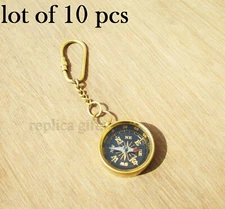 Brass Compass Keychain Marine Nautical Key Ring Bulk Wholesale Lot of 10 Pcs