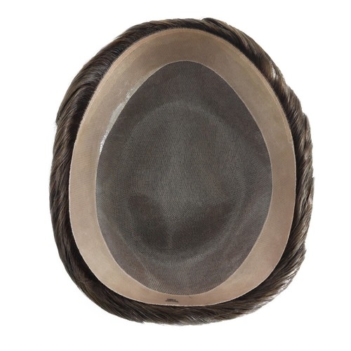 Mens Toupee Human Hair Replacement System Fine Mono Medium Brown Hair Pieces #4 - Picture 9 of 10