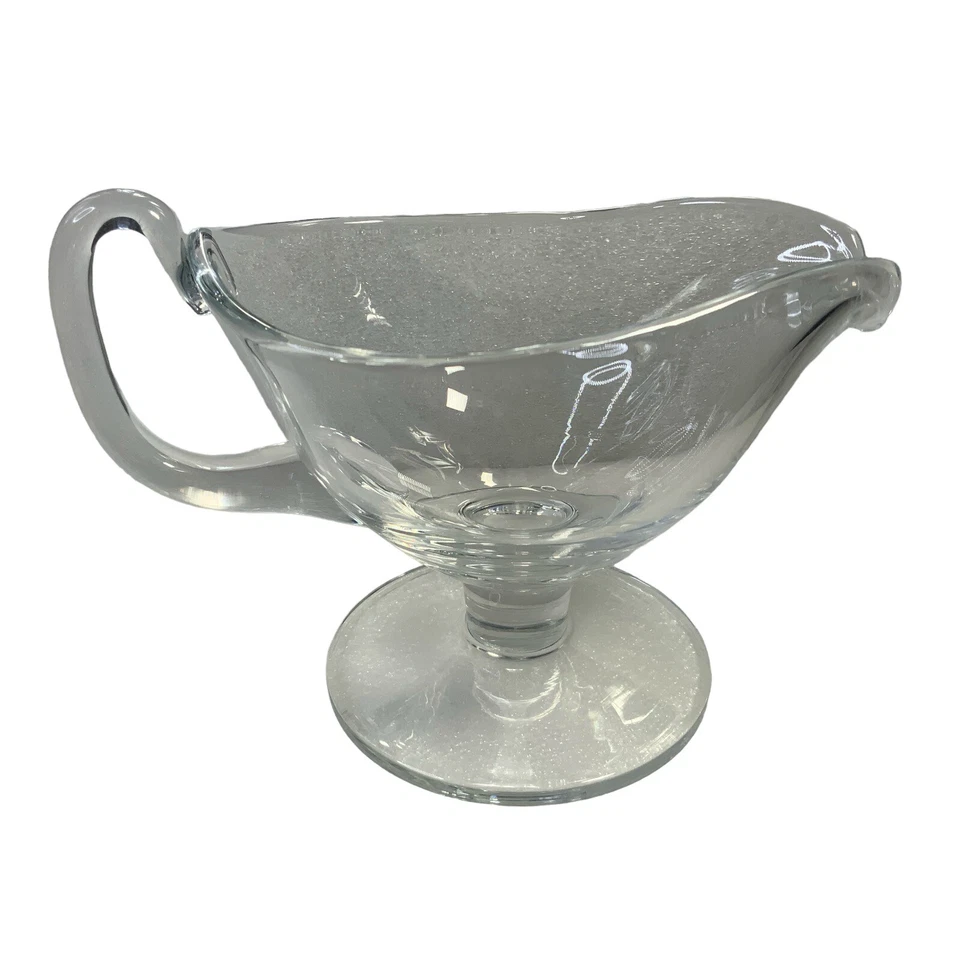 Large Pedestal Handblown Glass Gravy Boat - Image 2 of 4