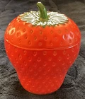 Vintage Hazel-Atlas Strawberry Shaped Milk Glass Jam Jar with Removable Top Lid